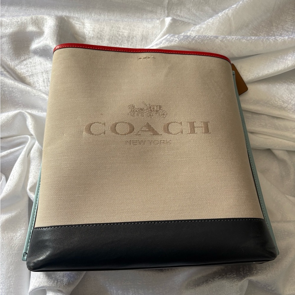 Coach Cream, Red and Blue Hobo Tote Bag with Minimalist Design